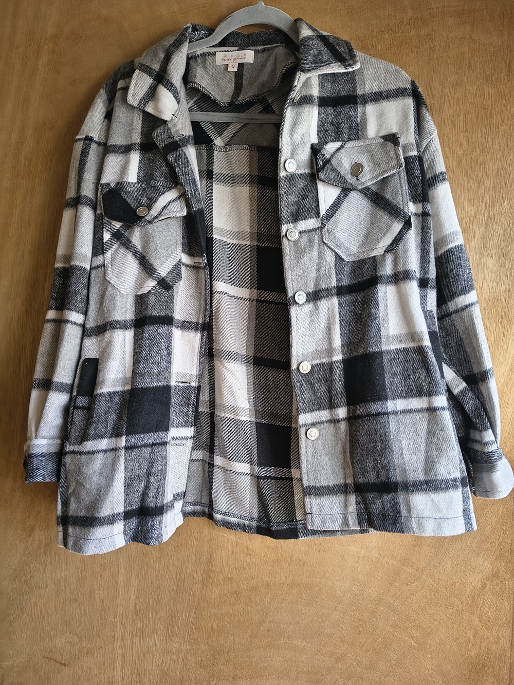 Plaid Button-Front Shacket Jacket in Black & Gray